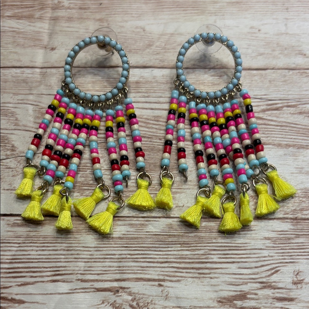 Stanley Multicolored Beaded Tassel Earrings